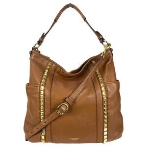 Coach Park Pyramid Studded Leather Hobo Shoulder Bag Tan Brown Large Tote